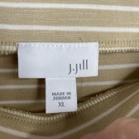J Jill Midi Skirt XL Beige White Stripe Elastic Waist Pull On Stretch Asymmetric - Picture 2 of 7